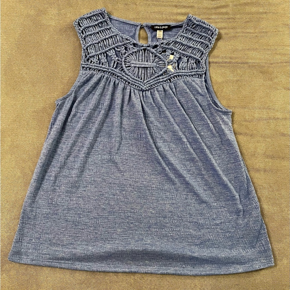 NWT - Cable & Gauge Textured Macrame Braided Blue Tank Top